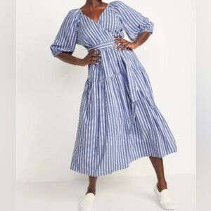 Blue Striped Wrap Dress